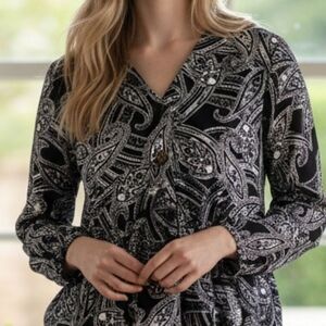 Mandee Paisley Long Sleeve Button Down Blouse